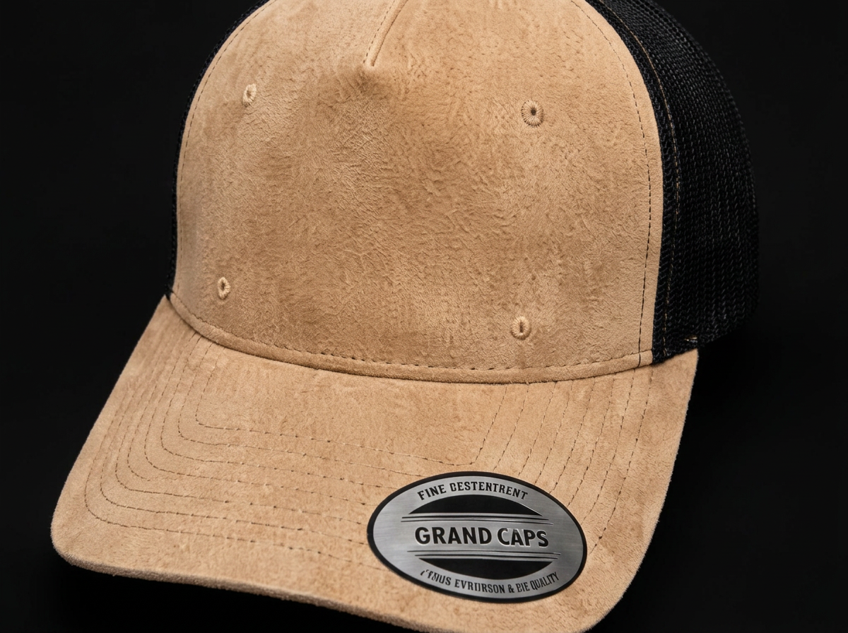 Gorra Suede Malla de Heenrri Caps con placa metálica grabada
