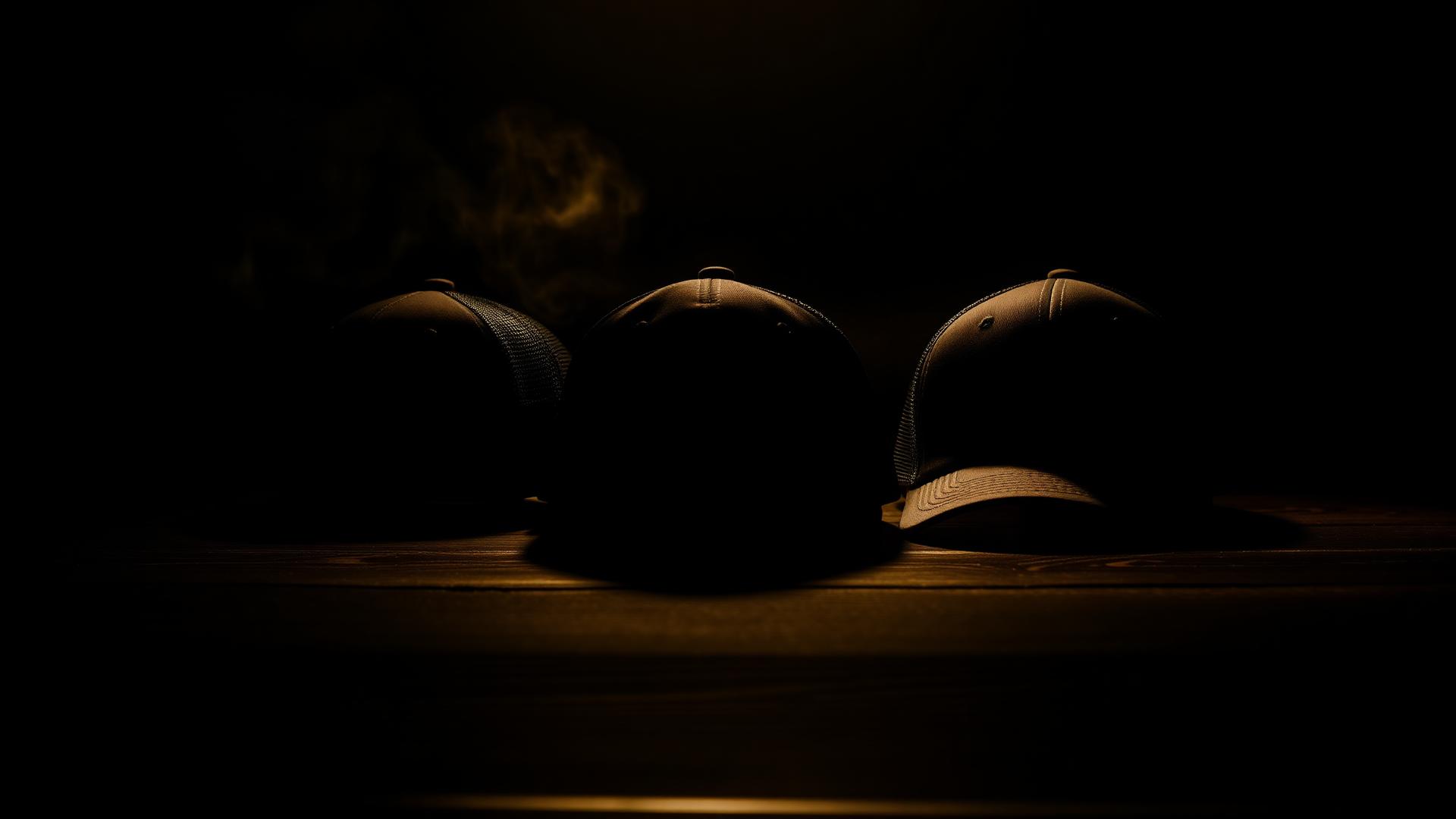 Gorras premium Heenrri Caps sobre superficie oscura